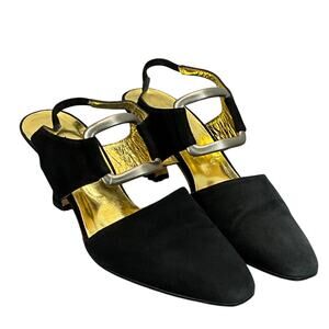 PACO GIL Vintage Slingback Black Suede 3" Heel Dressy Formal Shoe Women 7B